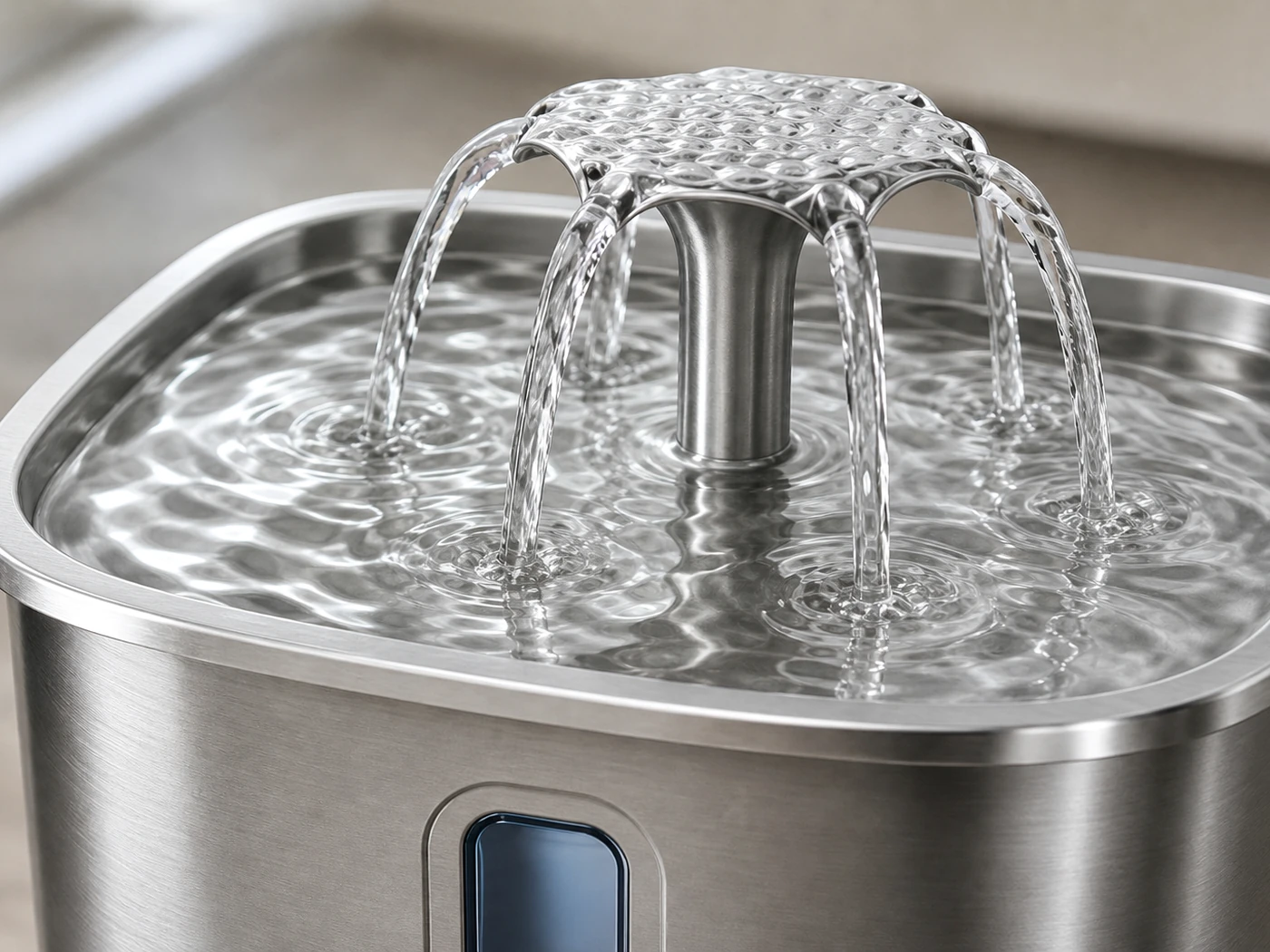 STILLPOUR brushed stainless drinking tray close-up